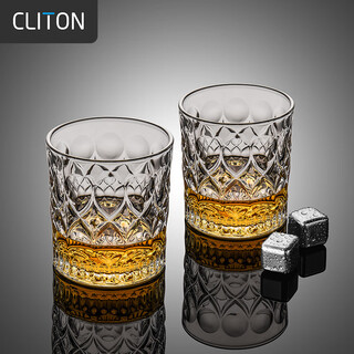 Cliton glass whiskey glass thickened retro european ice flower spirit glass foreign wine glass water glass glass 2 pieces