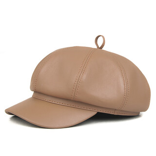 Saiman die autumn and winter women's leather beret beret trendy retro leather octagonal hat sheepskin newsboy painter hat leather hat brown