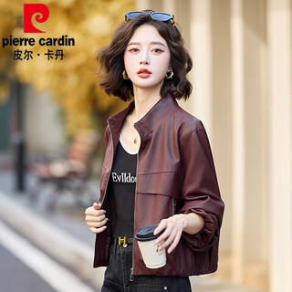 Pierre cardin haining leather jacket women's 2025 new popular spring and autumn brand small small fragrance style pu leather jacket short top millard red-haining genuine leather jacket women's early autumn popular casual small l