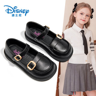 Disney children's shoes girls spring and autumn student black leather shoes performance shoes stage leather shoes dp22325 black 37