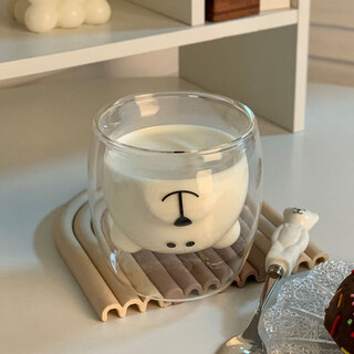 Su's ceramic double-layer glass cute bear cup ins style thickened hot water resistant cup juice cup milk cup transparent color 245ml
