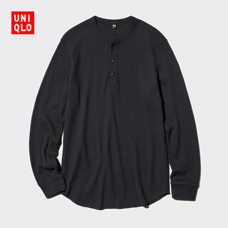 Uniqlo men's waffle henley collar pullover/long sleeve 482766 09 black xl