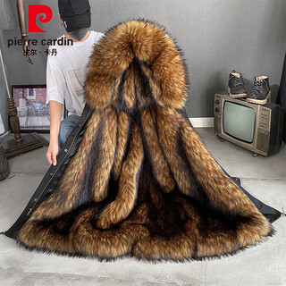 Pierre cardin high-end parka women's mink removable liner 2025 new winter imitation fox fur mid-length fur jacket coat medium black shell yellow liner thickened 75 cm m90-105jin jin equals 0.5 kg