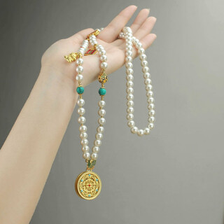 Dl 1998 fat donglai same style pearl pendant 2024 new round brand long necklace for women new chinese style national style light luxury niche match eight treasure compass new pearl chain