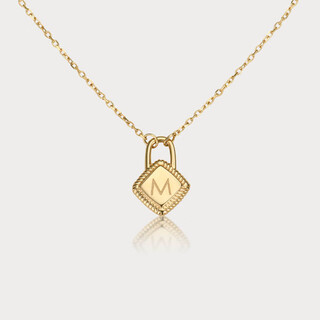 Ouyin high-end 18k gold au750 letter gold lock pendant necklace female gold clavicle chain for girlfriend m letter in stock