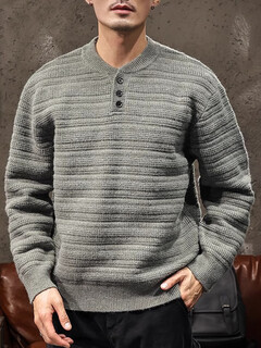 Oyati henry collar button-up sweater for men in autumn and winter 2024 new inner layering shirt jacket winter loose woolen clothes gray green m m100-130jin jin is equal to 0.5 kg