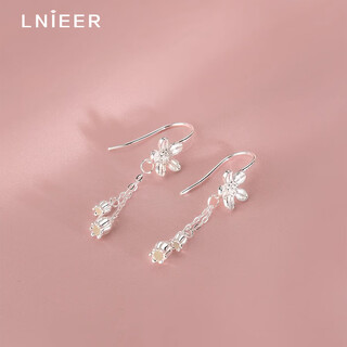 Lnieer999 pure silver flower tassel earrings for women 2025 new style ear piercing sweet temperament white ear hook lily of the valley earrings flower tassel earrings full silver