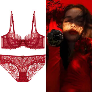 Victoria palace ultra-thin bra set sexy lace underwear women's pure lust bra push up big breast slimming bra set red 70c default size s panties