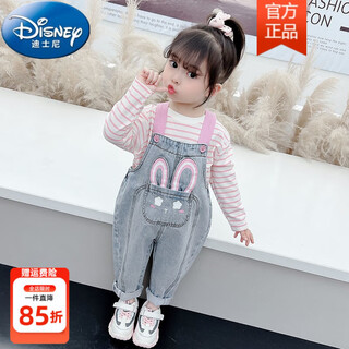 Disney (disney) girls denim overalls spring and autumn children's wear 2025 new style trousers little girls baby pants overalls denim blue little rabbit 120 height 110-120cm