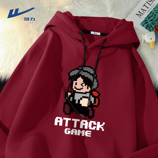 Warrior pixel style hooded sweatshirt men's trend ins new men's spring american loose large size skin-friendly comfortable jacket burgundy #(pixel game) xl