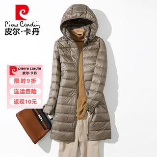Pierre cardin lightweight down jacket women's mid-length coat 2026 autumn and winter new korean style slim lightweight loose winter jacket khaki 2xl 125-135jin jin is equal to 0.5 kg