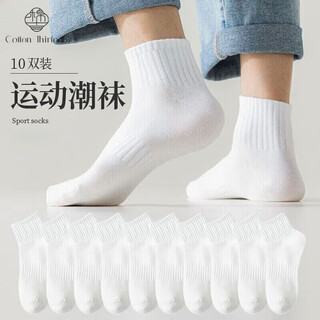棉十三袜子男士短袜秋季男袜吸汗透气【纯色低帮】白色短筒袜不掉跟10双