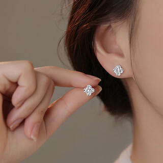 Core luxury sterling silver s999 pure silver four-leaf clover earrings women's light luxury earrings 2025 new ear piercing high-end earrings four-leaf clover earrings (one pair price) + 925 white ear plugs