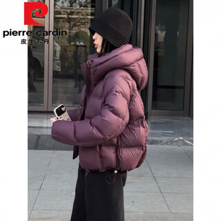Pierre cardin puff turtle back down jacket 2026 winter new white duck down hooded versatile short short top women purple s 85-105jin jin equals 0.5 kg