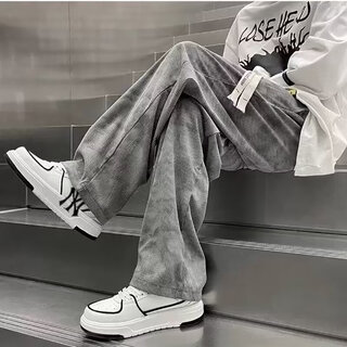 Digada japanese slim-leg hanging casual pants for men in autumn solid color retro high street handsome men's trendy versatile high-end pants qzxs-k90 gray regular 2xl recommended 135-145jin jin equals 0.5 kg