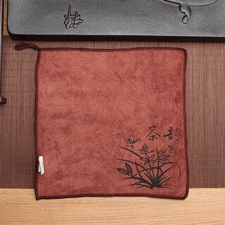 Dianzhu printed tea towel with hook, square towel, fine fiber tea ceremony towel, absorbent towel, tea cloth, kitchen cleaning tea towel, orchid tea towel (8 times absorbent) 1 pack, brown