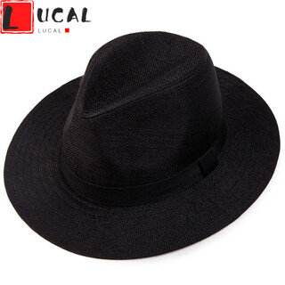 Lucaly men's top hat jazz hat large size middle-aged and elderly hat men's spring, summer and autumn top hat linen breathable sun hat.// black m (56-58cm)