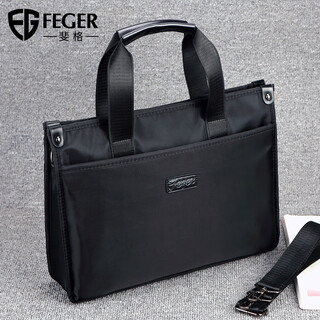 Feige men's handbag business briefcase men's oxford cloth large capacity computer bag casual men's bag office document bag upgraded black (new version) can hold 14-inch notebook 14-inch
