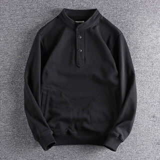 Kuraishi kazuki trendy brand heavyweight pure cotton henry collar sweatshirt men's autumn and winter 2025 new half open collar loose retro bottoming shirt black 3xl 170-190jin jin equals 0.5 kg