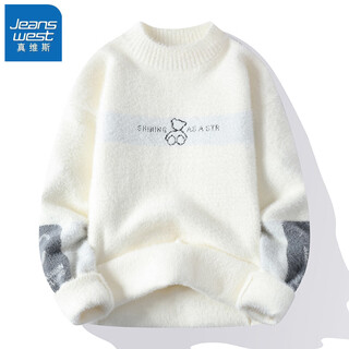 Jeanswest sweater men's half-collar high knitted sweater men's clothing autumn and winter trendy men's clothing warm base thickened imitation wool thread 20736/24338 white l recommended 105jin jin equals 0.5kg -120jin jin equals 0.5kg