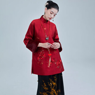 Moyu 2025 winter new chinese style embroidered cotton coat new year's eve new chinese style red tang suit jacket brand women's clothing red m weight 100~115