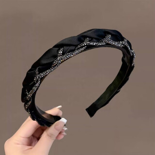 Aitanfang rhinestone twist braid internet celebrity hairband women's toothed high-end hairpin for face washing and going out 2025 headband pressed hair bundle black