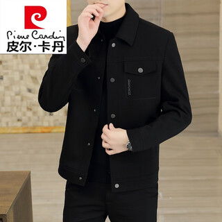 Pierre cardin 2025 new lapel jacket men's jacket spring and autumn casual business woolen short men's knitted black xl