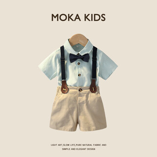 Jane deiune children's suit suit handsome boy children's suit suit boy summer baby boy one-year-old dress summer dress k1 green short sleeves + shorts + suspenders + bow tie 90cm