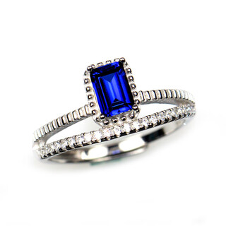 Dl 1998 fat donglai quality tanzanite sapphire rectangular blue double layer ring for women silver blue new korean commuter ins silver live mouth (main stone 4x6mm) b2