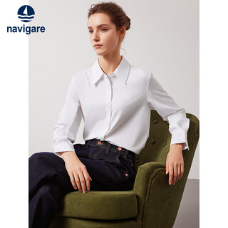 Navikel italian dinghy solid color long-sleeved shirt women's casual pointed collar shirt 2333003502 white m