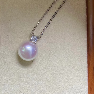 Princess shumo japanese akoya seawater pearl pendant necklace single 18k gold diamond tiannv perfect round versatile style same silver style zircon pendant (with silver chain) 9-9.5mm