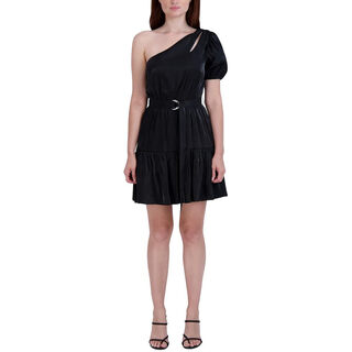 Bcbgeneration women's one shoulder slim flare mini a-line cocktail dress black//white 16