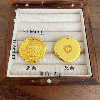 Muqian gold-coated silver-coated ancient yellow god of wealth pendant rope for men and women, 5d gold-coated silver round brand lucky sweater chain, weighted yellow god of wealth pendant, free black rope, gold-coated about 0.