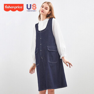 Fisher-price maternity autumn dress 2025 new shirt denim suspender skirt autumn and winter two-piece suit for women dark blue denim suspender skirt m 98-120 jin jin equals 0.5 kg suitable to wear