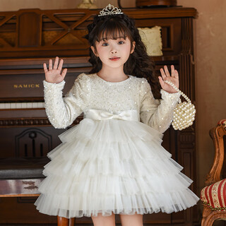 Anneyol girls spring small fragrant dress 2025 new children's style princess dress baby birthday piano performance dress white 110