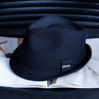 Tochino men's adult hat autumn and winter casual wool woolen warm jazz hat middle-aged and elderly black gentleman hat navy blue black regular size m (55-57.5cm) adjustable