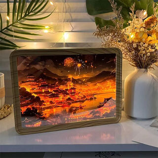 Mppmck light painting can be customized with pictures, birthday gifts for girls, creative ornaments for girlfriends, best friends and classmates, night light mirror, never sleeps (wood grain frame), plug-in version, ordinary packaging