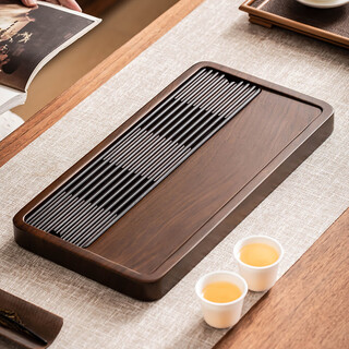 Craftsman's order walnut color tea tray household dual-use tea table high-end wooden dry brewing tray large tea set tray walnut color <pingchuan> tea tray large size 40*21*3
