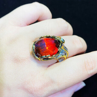 Libiao natural amber beeswax ring s925 silver italian craft inlaid red and blue amber ring blood amber men and women