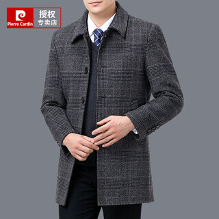 Pierre cardin cold-proof and warm double-sided wool coat for men, medium-length down lining, middle-aged woolen woolen coat, winter plaid, gray l 175/92a