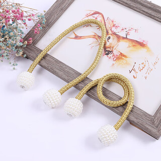 Curtain straps, one pair, curtain ropes, curtain buckles, bed curtain storage ropes, magnetic pearls, no need to punch holes, curtain straps - golden yellow, 1 pair, 2 pieces, no specifications