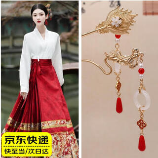 Qbily hairpins for women, 2 pieces in a pack, horse-faced skirts, headdresses, wedding bride hair accessories, xiuhe clothing accessories, hairpins, hairpins, dragon-shaped phoenix head hairpins + phoenix feather hairpins, 2 pieces in a pack