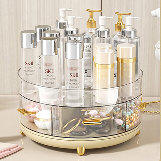 Yimeihui rotating cosmetics storage box, skin care product storage rack, dressing table desktop perfume shelf, lipstick dustproof, high-end, transparent milky white, double layer
