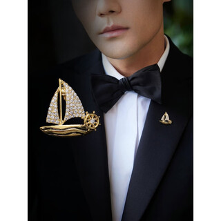 Woug smooth sailing brooch men's high-end suit corsage brooch business lapel pin retro navy style gold one