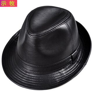 Shimu autumn and winter men's leather big brim jazz hat gentleman's top hat cowhide hat middle-aged and elderly hat outdoor old man hat black fashion 57-58cm (58)