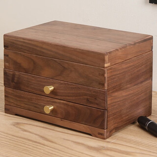 Aimu maple beautiful black walnut solid wood jewelry box simple jewelry box wooden jewelry necklace ring storage box black walnut simple three-layer jewelry box