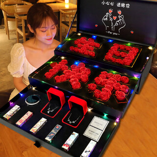 Kourt valentine's day gift for girlfriend and wife's birthday lipstick, perfume, cosmetics complete makeup set luxury gift box three-layer happy birthday lipstick + perfume + necklace bracelet