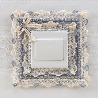 Ping rongce switch protective cover switch frame cover wall decoration wall sticker switch sticker socket protective cover fabric lace flower gray square