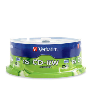 Verbatim 700MB可重写光盘 CD-RW 2X-12X高速刻录 25片装 银色光面 数据存储备份专用 持久耐用