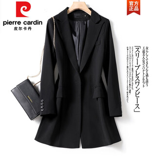 Pierre cardin blazer women's 2025 new spring and autumn korean version slim mid-length black professional temperament suit top black 3xl 133-145jin jin is equal to about 0.5 kg